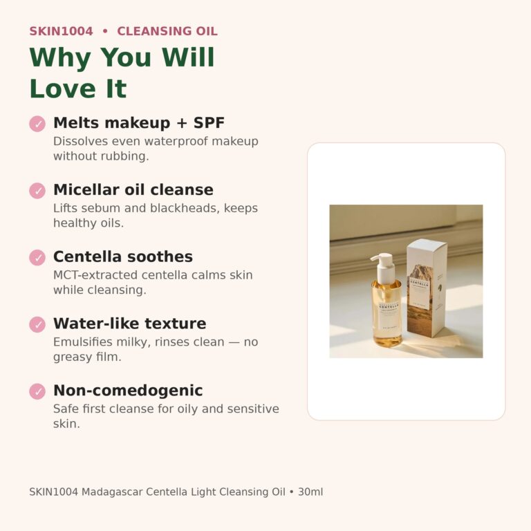 Benefits of SKIN1004 Centella Light Cleansing Oil 30ml - melts makeup and sunscreen, micellar cleanse