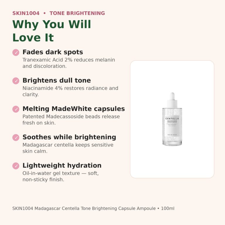 Benefits of SKIN1004 Tone Brightening Capsule Ampoule 100ml - fades dark spots, brightens tone, MadeWhite capsules