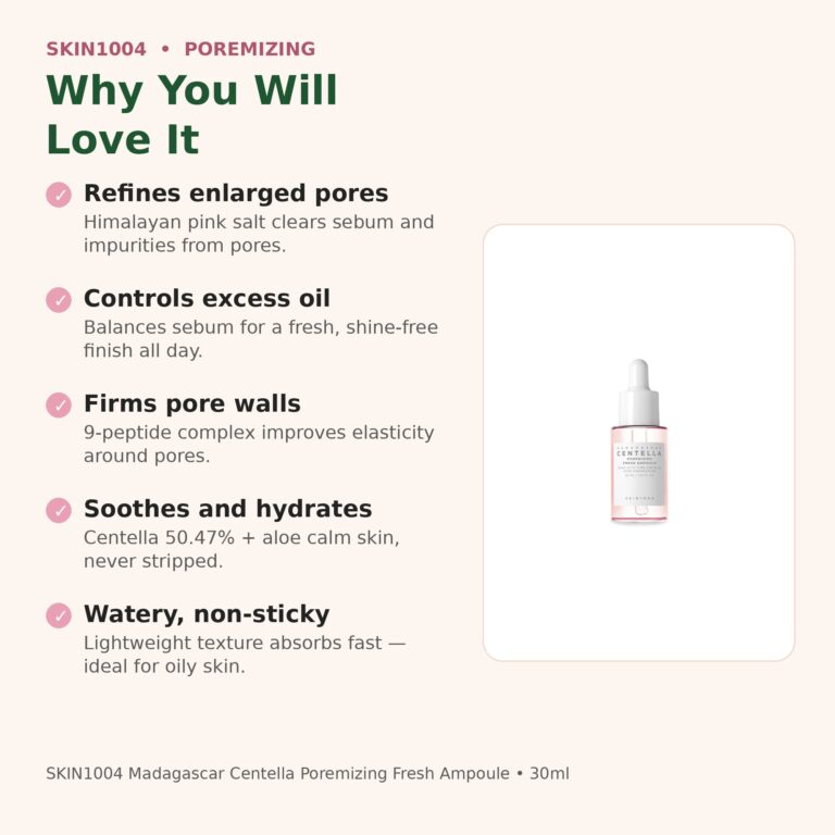 Benefits of SKIN1004 Poremizing Fresh Ampoule - refines pores, controls oil, Himalayan pink salt and peptides