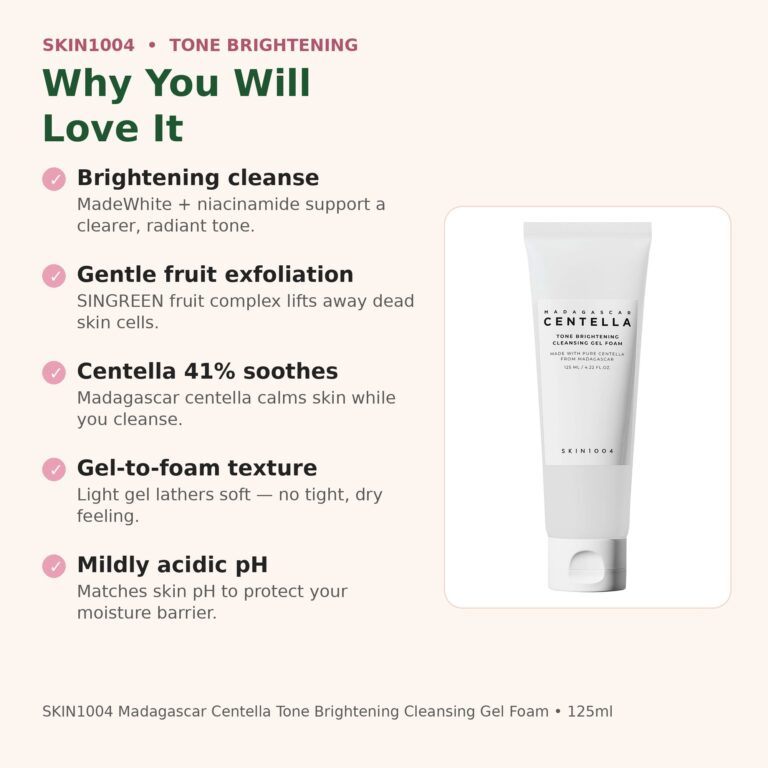 Benefits of SKIN1004 Tone Brightening Cleansing Gel Foam - brightening cleanse, gentle fruit exfoliation, centella