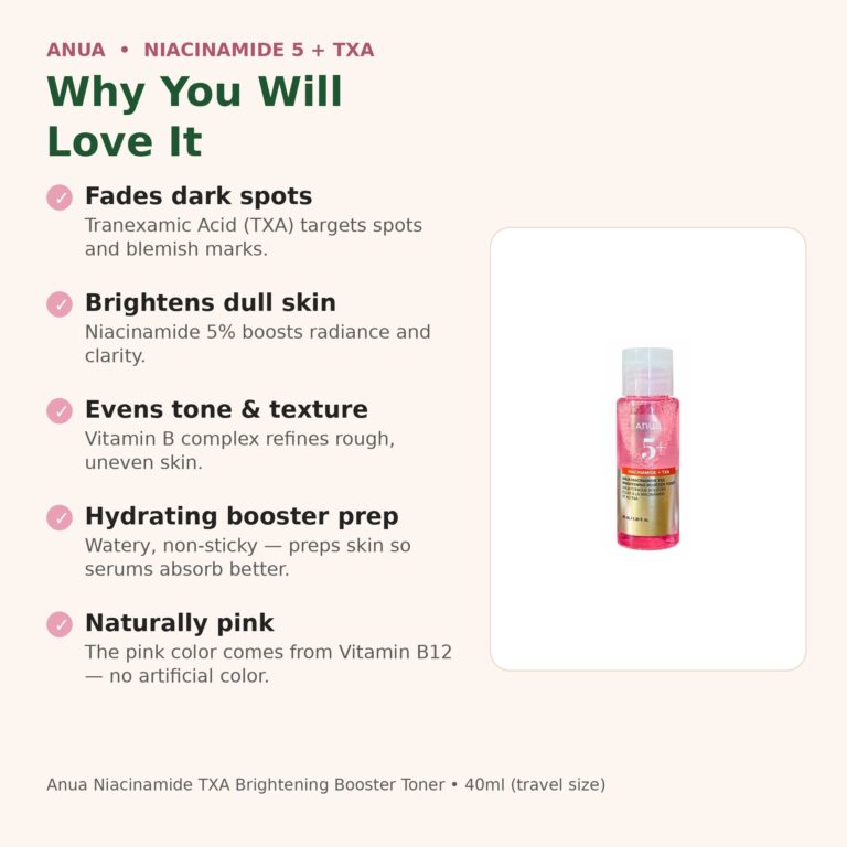 Benefits of Anua Niacinamide TXA toner - fades dark spots, brightens dull skin, evens tone