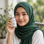 Bangladeshi woman in green hijab holding Anua Heartleaf 77 Soothing Toner 40ml mini