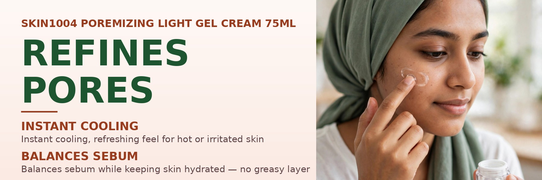 SKIN1004 Madagascar Centella Poremizing Light Gel Cream 75ml model applying gel-cream