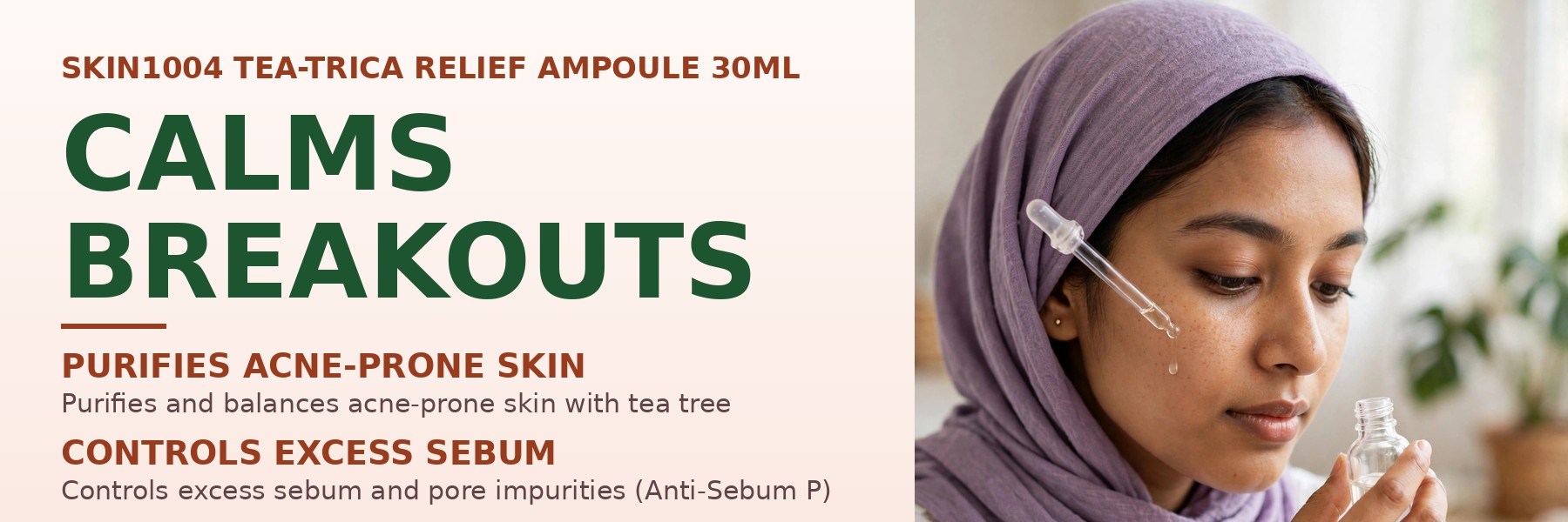 SKIN1004 Madagascar Centella Tea-Trica Relief Ampoule 30ml model applying serum drop
