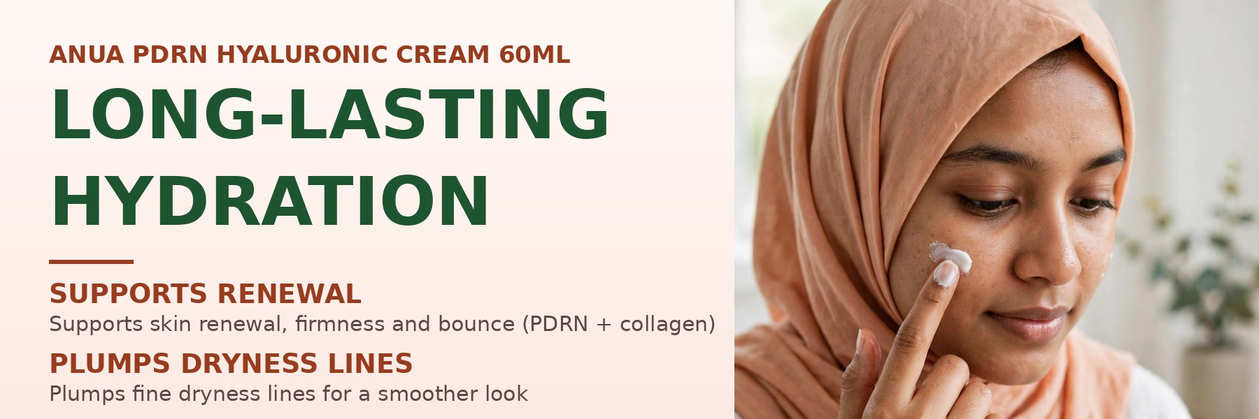 Anua PDRN Hyaluronic Acid 100 Moisturizing Cream 60ml model applying cream dab