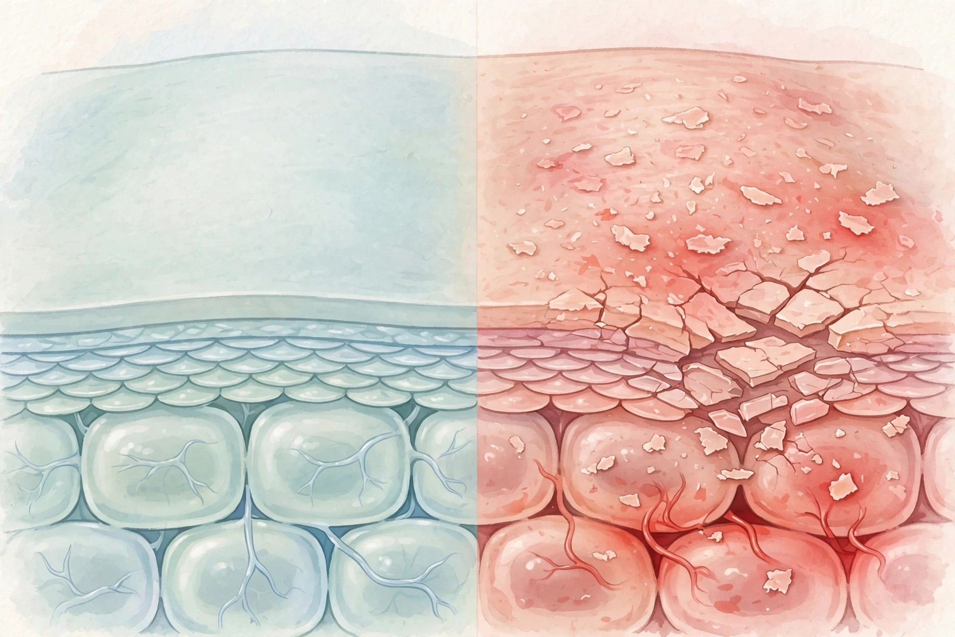 Healthy vs damaged skin barrier illustration | K2B